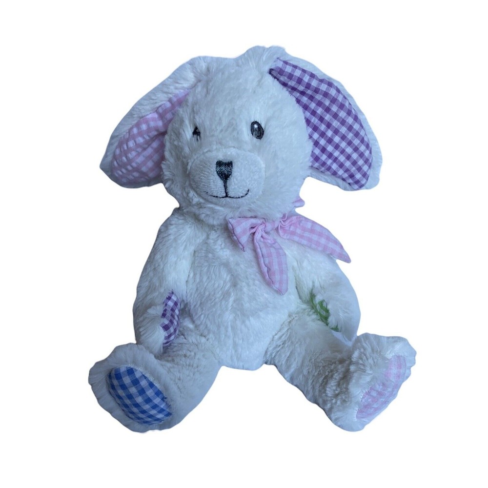 Baby GANZ 15" White Plush Bunny Rabbit Pastel Gingham Stuffed Animal Easter Toy